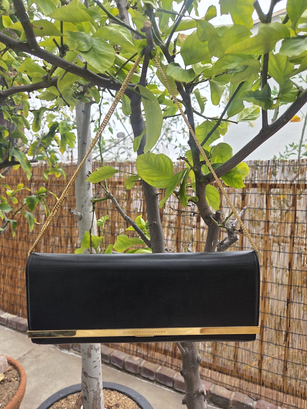 Alexandre Vauthier Black Leather Clutch Gold Trim Ori $2115
